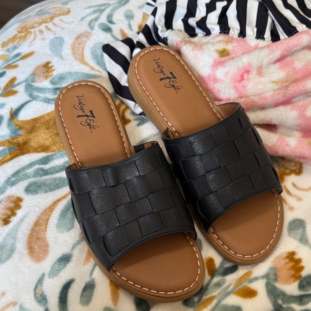 Black Woven Leather Sandals